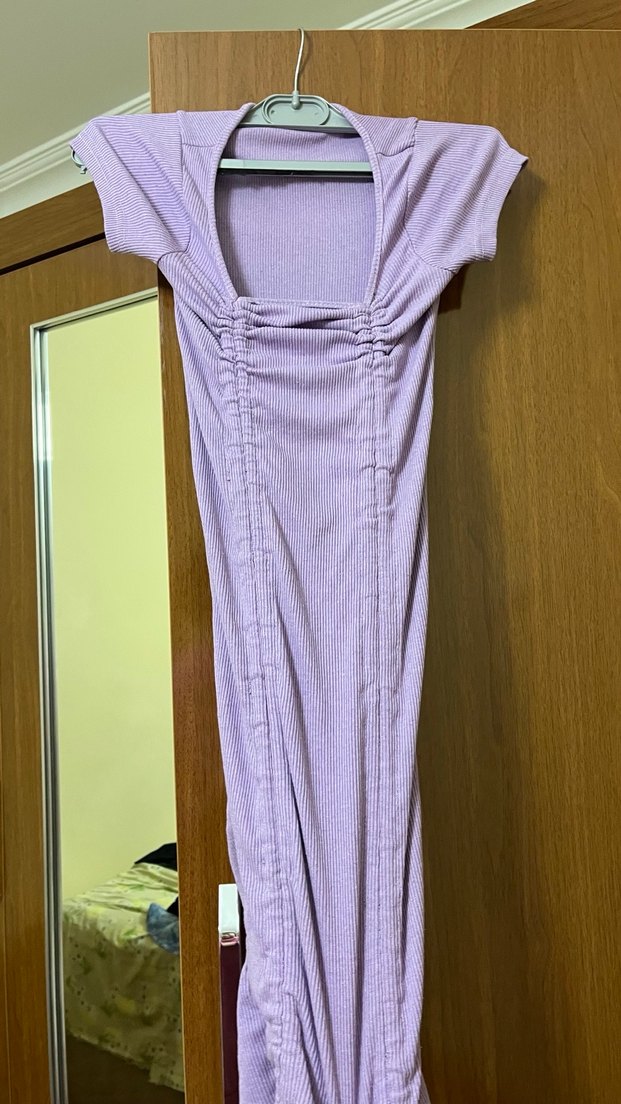 Mor Drapeli Uzun Kadın Elbise - Görsel 2