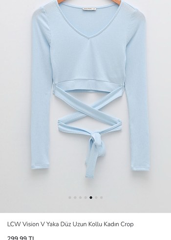LCW V Yaka Uzun Kollu Crop Bluz - Görsel 3