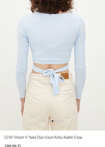 LCW V Yaka Uzun Kollu Crop Bluz - Görsel 2