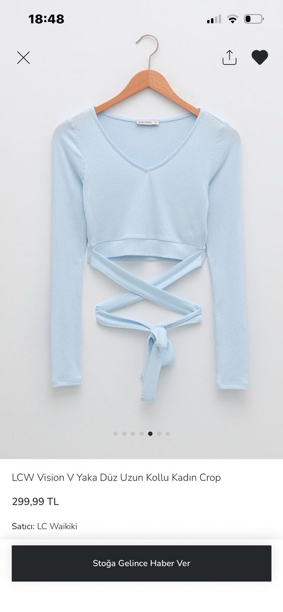 LCW V Yaka Uzun Kollu Crop Bluz - Görsel 3