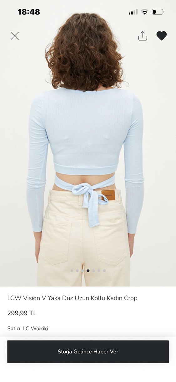 LCW V Yaka Uzun Kollu Crop Bluz - Görsel 2