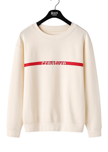 Beyaz Oversize Bisiklet Yaka Sweatshirt