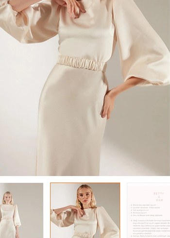 Bej Uzun Drapeli Kadın Elbise - Görsel 2