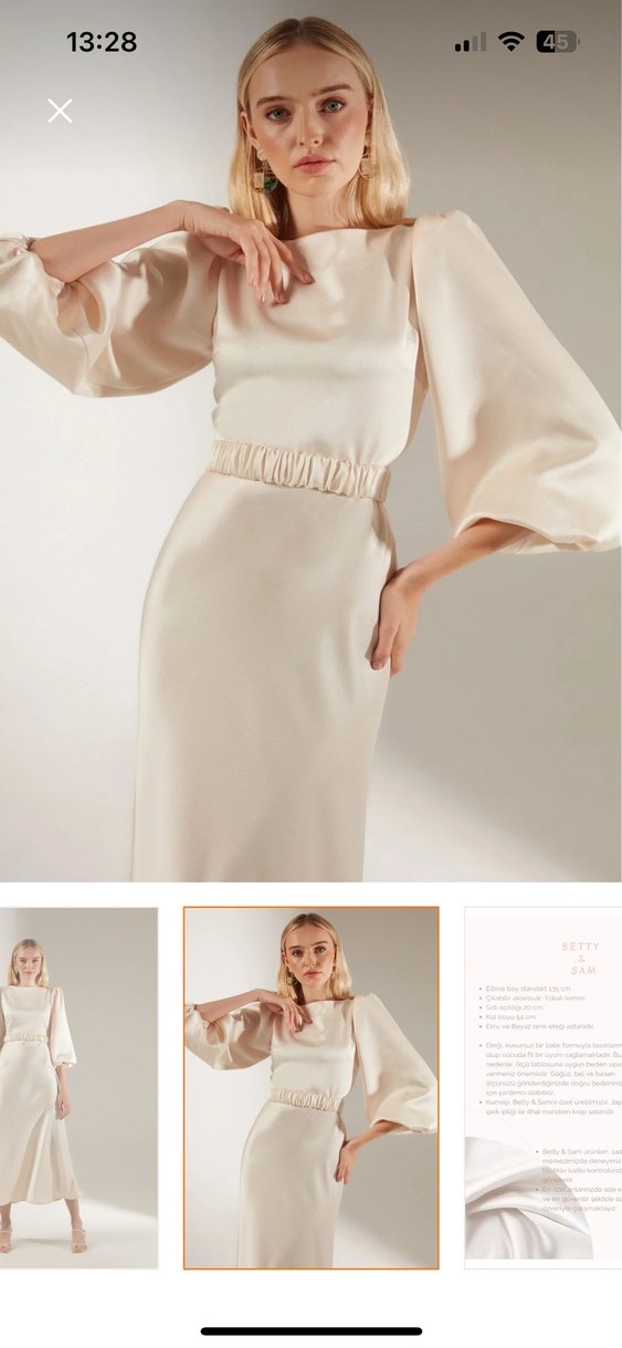 Bej Uzun Drapeli Kadın Elbise - Görsel 2