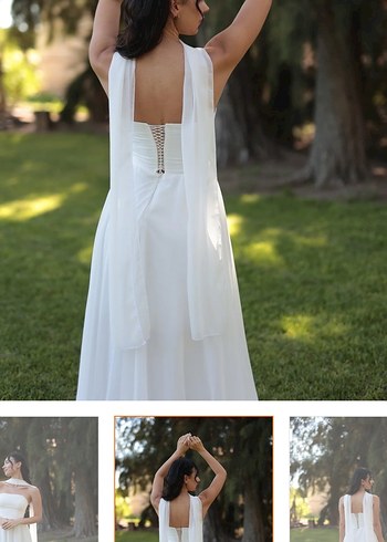 Beyaz Straplez A Kesim Uzun Gelinlik - Görsel 3