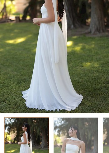 Beyaz Straplez A Kesim Uzun Gelinlik - Görsel 2