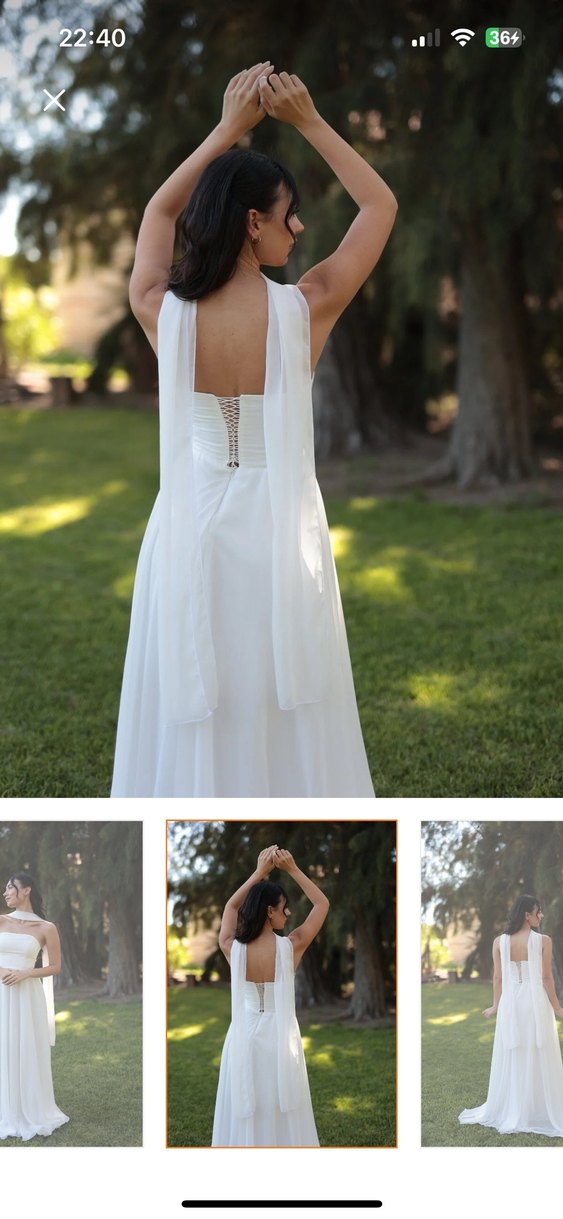 Beyaz Straplez A Kesim Uzun Gelinlik - Görsel 3