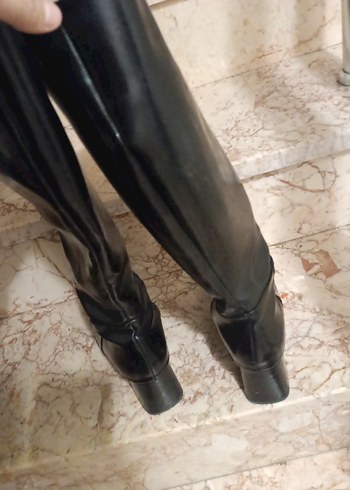 Kadın Siyah Deri Dizüstü Stiletto Çizme - Görsel 5