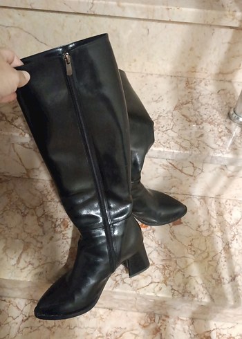 Kadın Siyah Deri Dizüstü Stiletto Çizme - Görsel 3