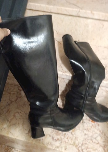 Kadın Siyah Deri Dizüstü Stiletto Çizme - Görsel 2