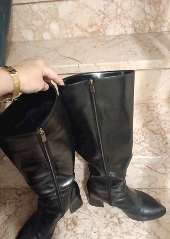 Kadın Siyah Deri Dizüstü Stiletto Çizme - Görsel 4