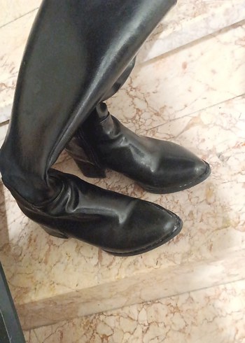 Kadın Siyah Deri Dizüstü Stiletto Çizme - Görsel 6