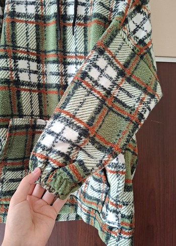 universal Beden Kapüşonlu Ekoseli polar sweatshirt tunik