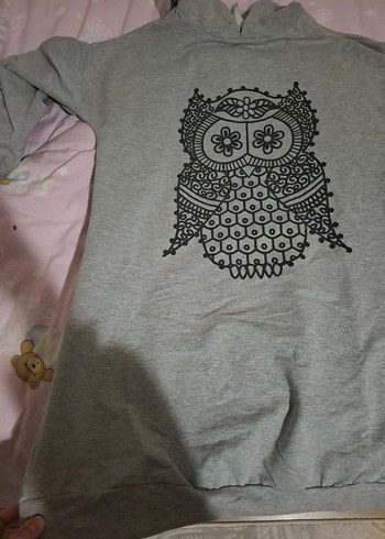universal Beden gri Renk Gri baykuş baskılı ince tunik sweatshirt
