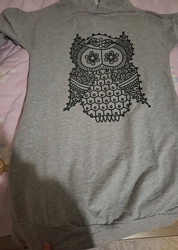universal Beden Gri baykuş baskılı ince tunik sweatshirt