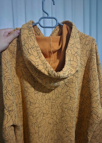l Beden kedi Baskılı kapişonlu hardal sarı Kadın Sweatshirt