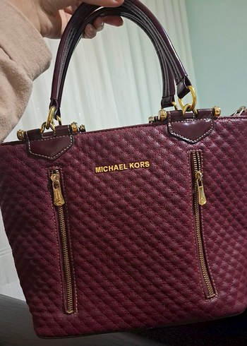 Michael Kors Bordo Deri Kadın Büyük Omuz Çantası