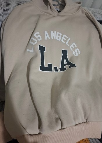 s Beden ten rengi Renk Bej Baskılı yazılı kapişonlu Kadın Sweatshirt