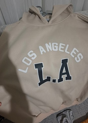 Bej Baskılı yazılı kapişonlu Kadın Sweatshirt