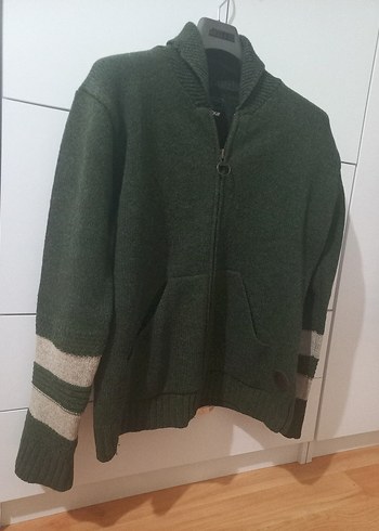 Yeşil Örgü Erkek Yün Hırka - Görsel 2