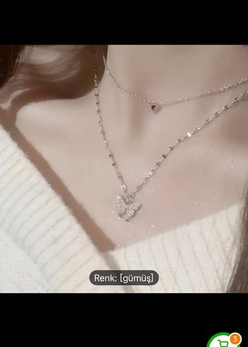 Zincir Detaylı Gümüş Renk Minimalist Kolye