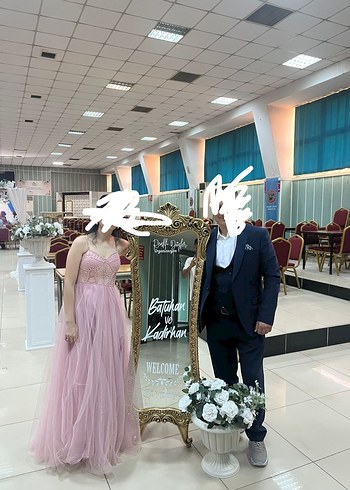 Pembe Dantel Detaylı Uzun Abiye Elbise - Görsel 2