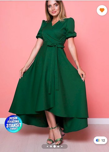 Yeşil Drapeli Uzun Elbise - Görsel 2
