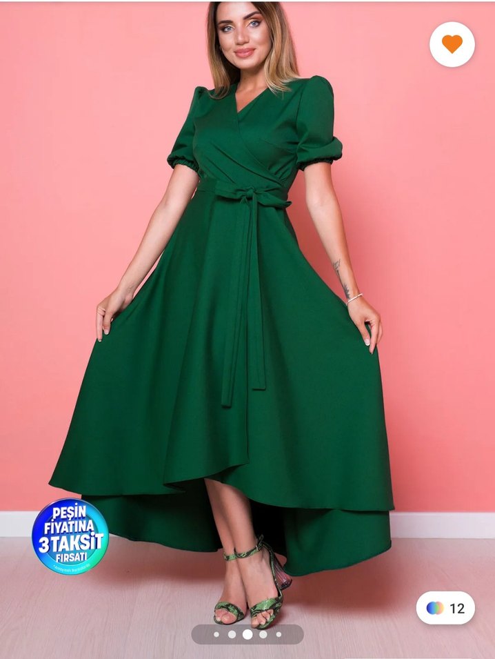 Yeşil Drapeli Uzun Elbise - Görsel 2