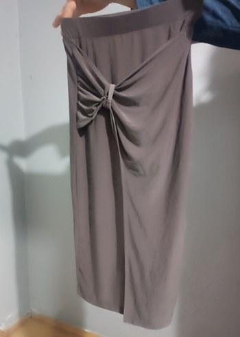 Drapeli, Uzun Kollu, Kahverengi Kadın Bluz ve etek takım - Görsel 2