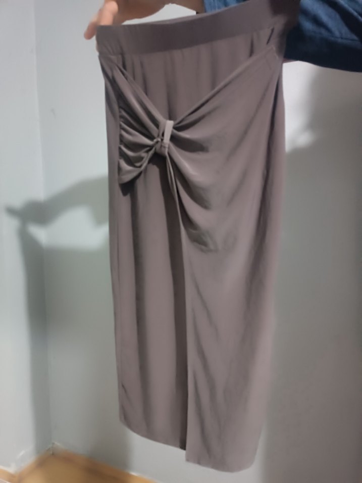 Drapeli, Uzun Kollu, Kahverengi Kadın Bluz ve etek takım - Görsel 2