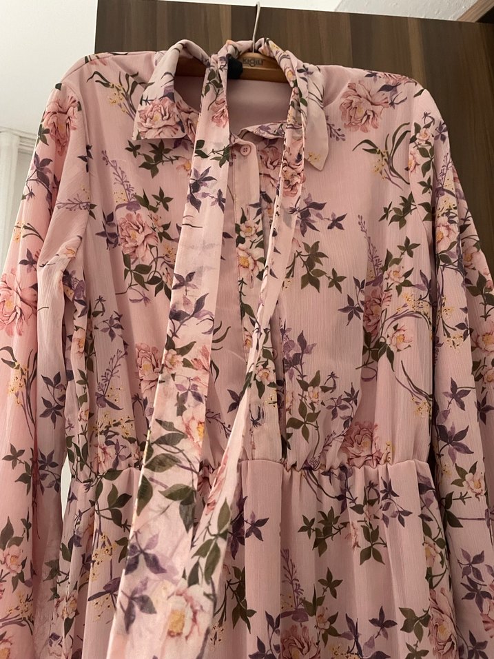 Pembe Çiçekli Uzun Bohem Elbise - Görsel 2