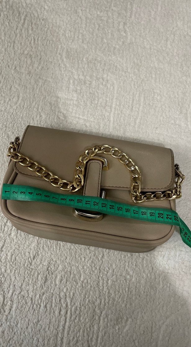 Bej Zincir Detaylı Kadın Deri Çapraz Çanta - Görsel 2