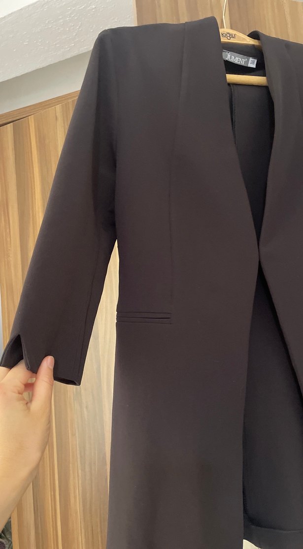 Siyah Kadın Uzun Ofis ceketi - Görsel 5