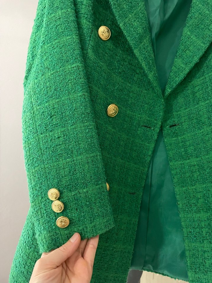 Parizyen Stil Yeşil Düğmeli Kadın Blazer - Görsel 4