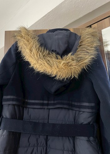 Kemerli şişme kaşe lacivert Uzun Kadın mont - Görsel 4