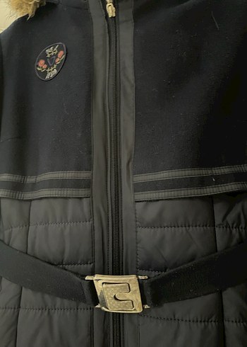 Kemerli şişme kaşe lacivert Uzun Kadın mont - Görsel 2