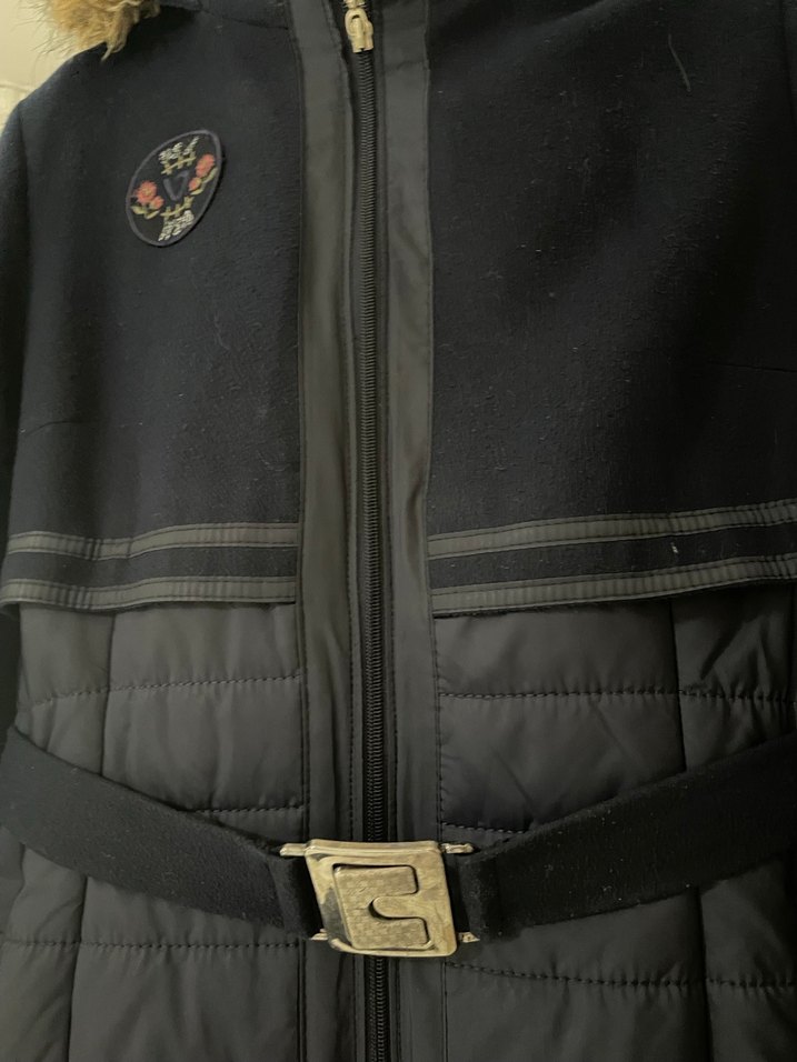 Kemerli şişme kaşe lacivert Uzun Kadın mont - Görsel 2