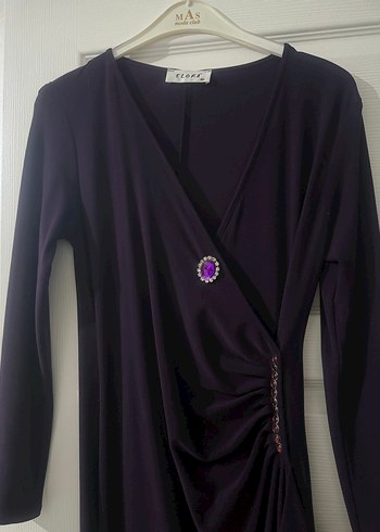 Uzun Kollu Mor Drapeli Kadın Abiye Elbise - Görsel 2