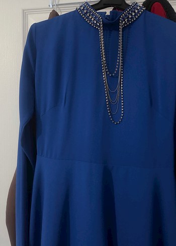 Uzun Kollu Mavi Drapeli Uzun Elbise - Görsel 2