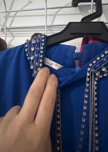 Uzun Kollu Mavi Drapeli Uzun Elbise - Görsel 3