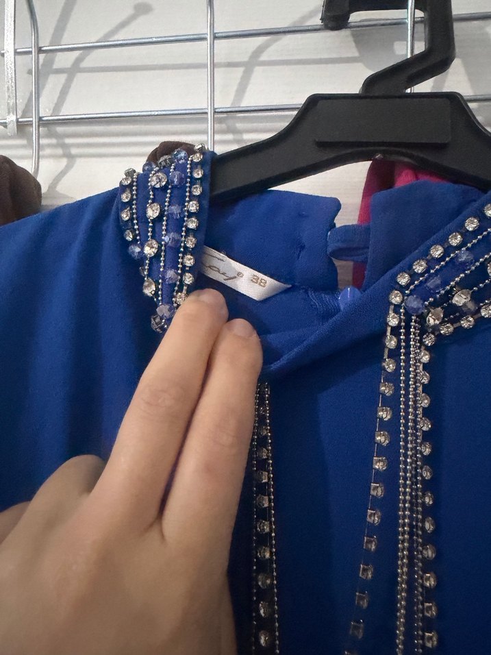 Uzun Kollu Mavi Drapeli Uzun Elbise - Görsel 3