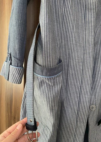 Zühre Gri Kadın Uzun Denim Trençkot