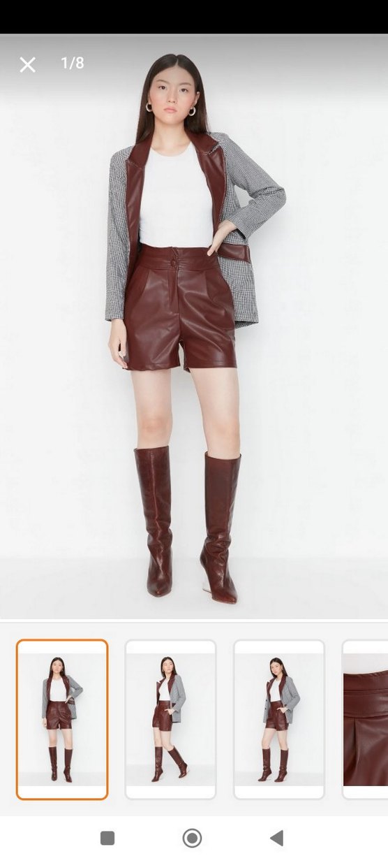 Kemer Detaylı Mini Deri Şort - Görsel 3