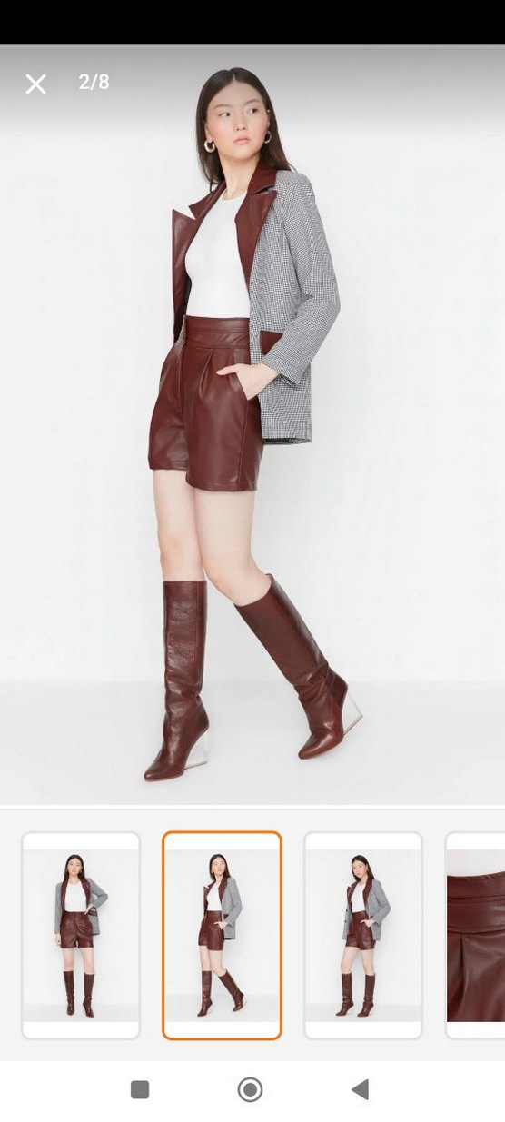 Kemer Detaylı Mini Deri Şort - Görsel 2