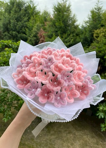 Pembe Pastel Tonlarda Şönil Çiçek Buketi