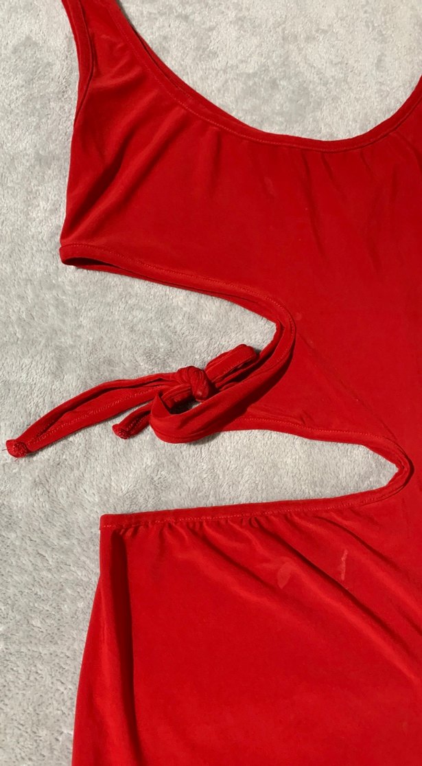Kırmızı Asimetrik Mini Elbise - Görsel 2