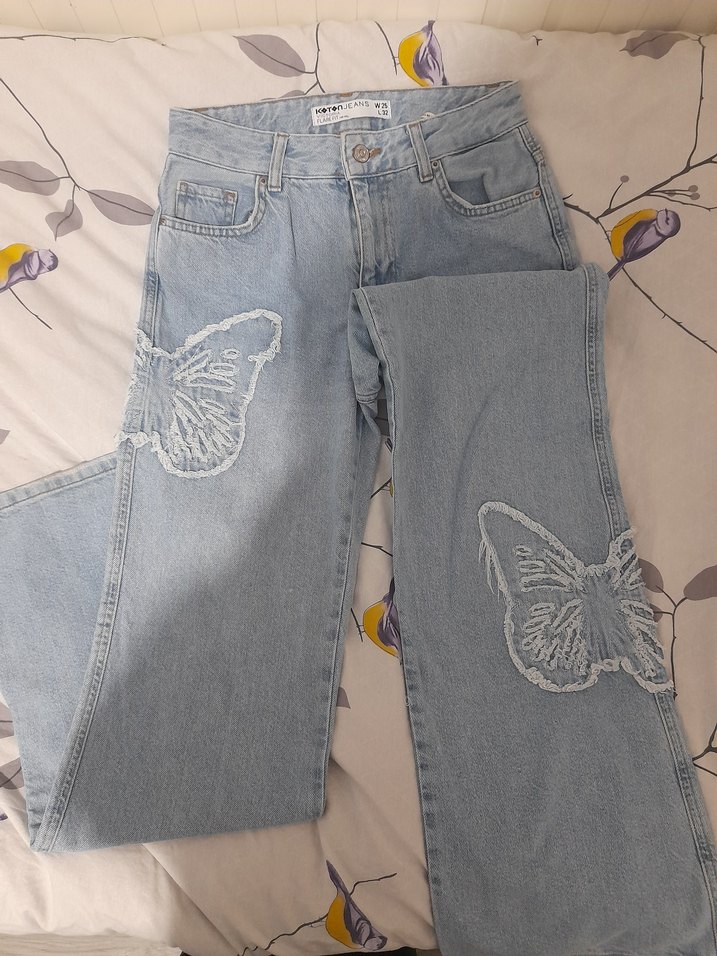 Koto Kelebek Nakışlı Kadın Kot Pantolon - Görsel 2