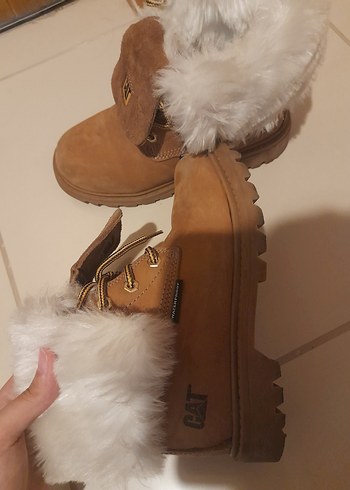 35 Beden camel Renk Cat Orijinal Bej Kürklü Kadın Dolgu Topuk Bot