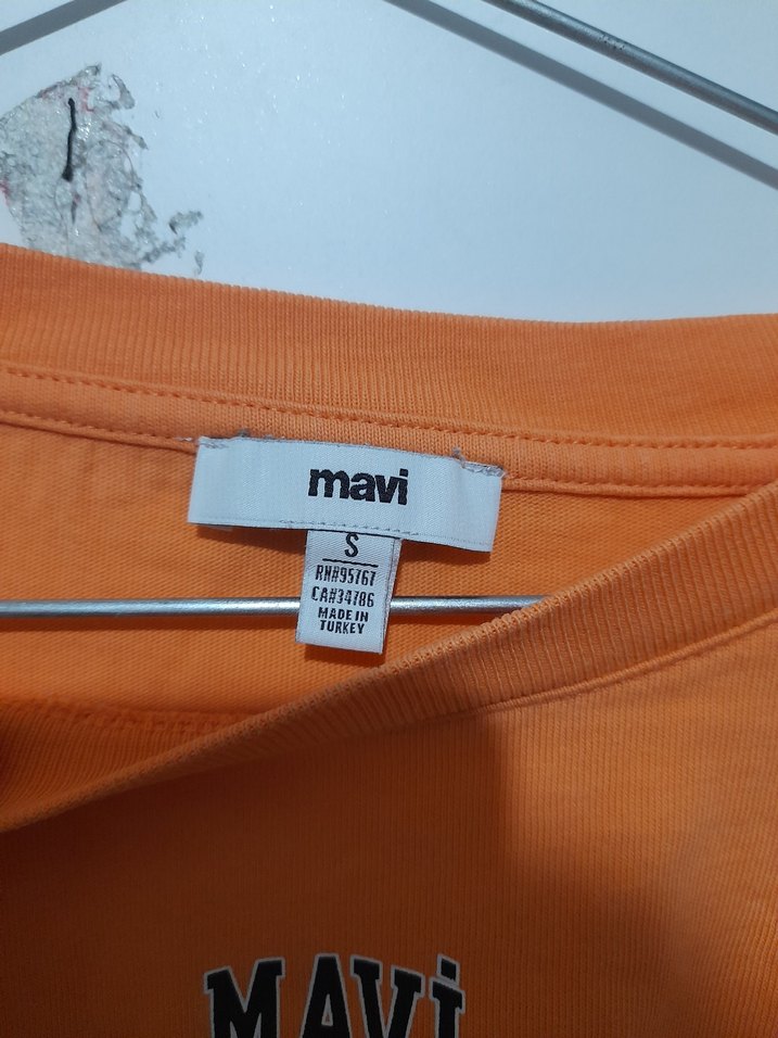 Mavi Turuncu Pamuklu Kadın Kısa Kollu Tişört - Görsel 2