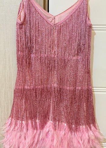 38 Beden Pembe Payetli Mini Strappy Elbise, 38 beden